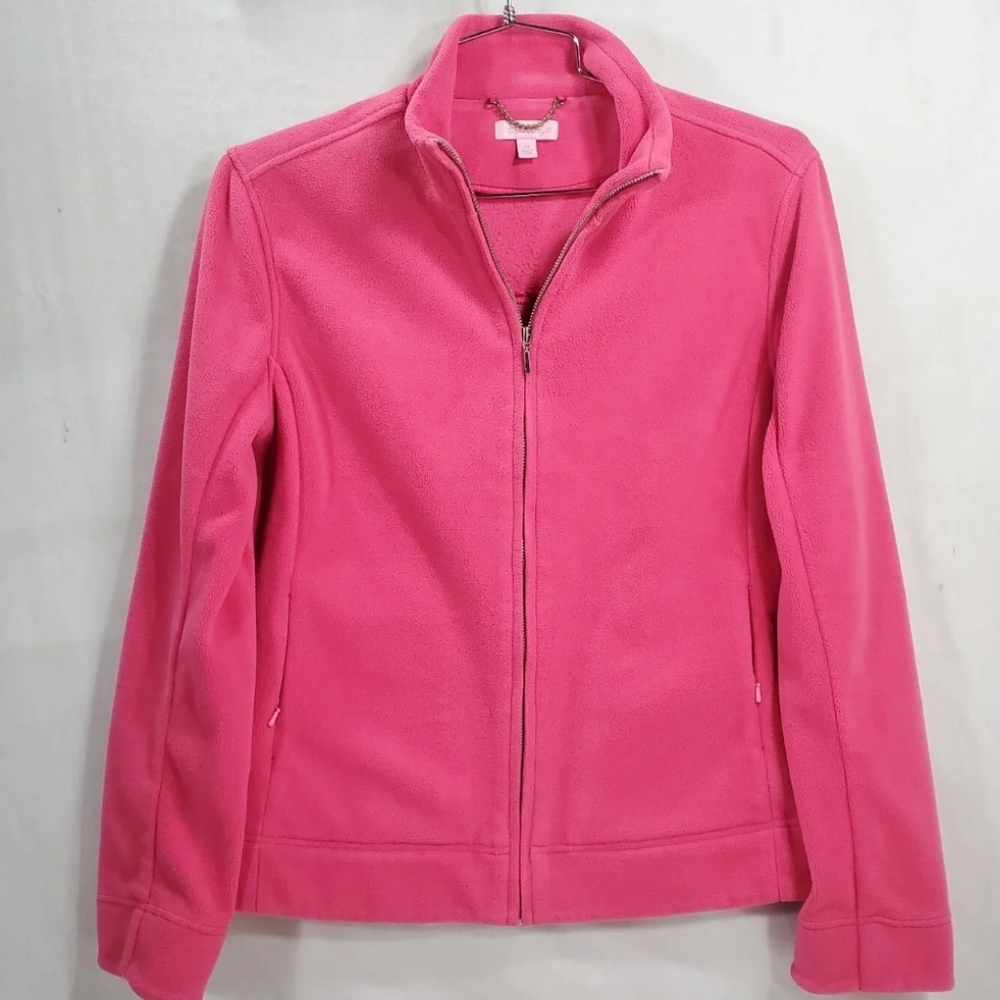 Lilly Pulitzer Hot Pink Fleece Jacket Zip Up Long Sleeve Womens Medium Cotton